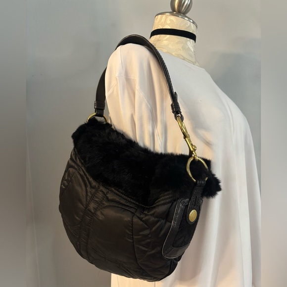 Coach Rabbit Fur Trim Quilted Bag - Picture 1 of 6